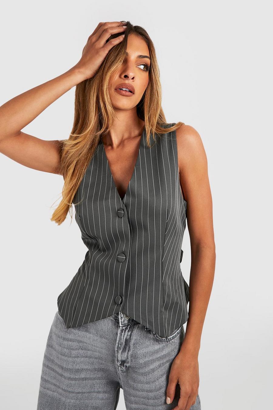 Charcoal grey Pinstripe Tailored Woven Vest