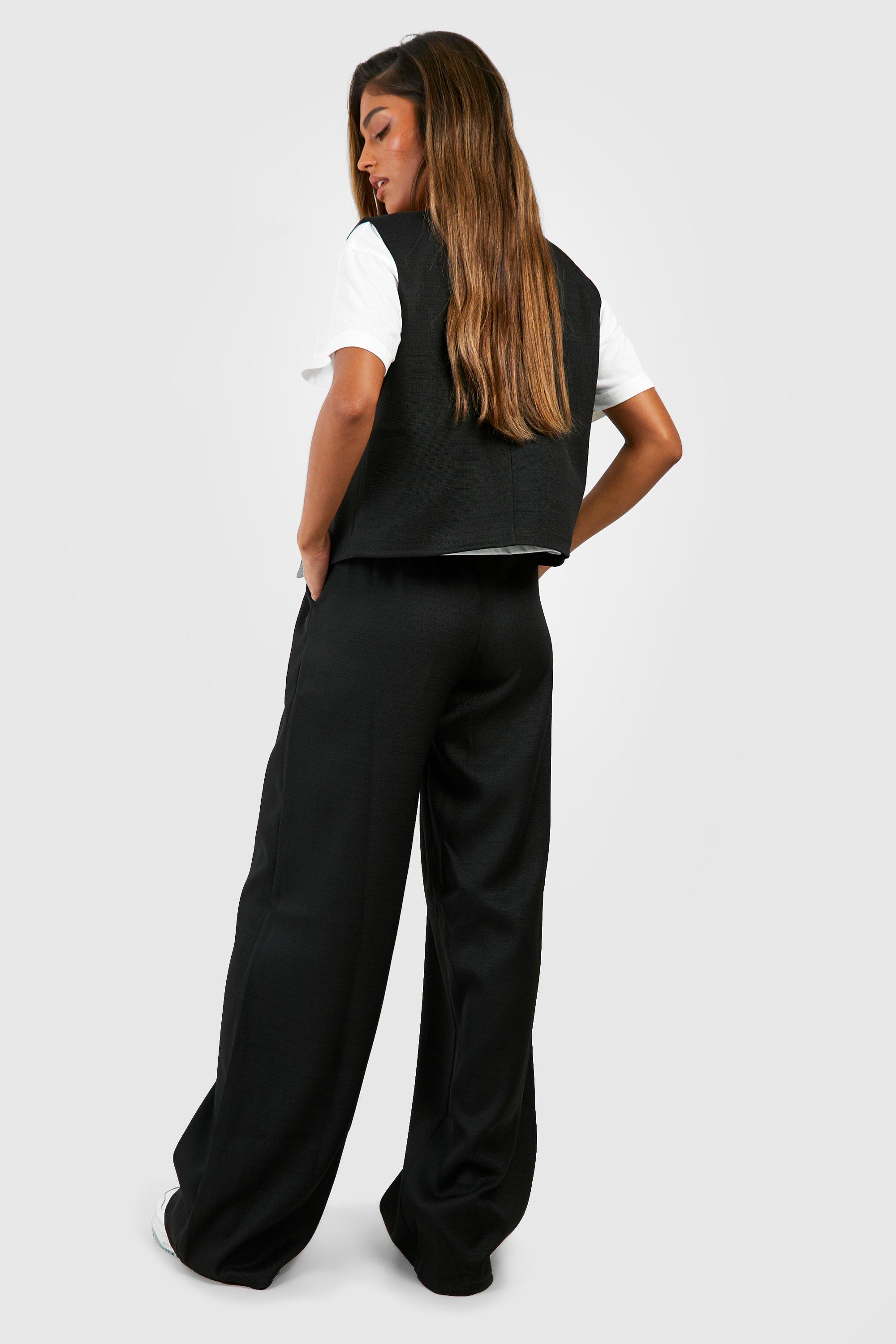 Black Linen Look Elastcated Waist Detail Trousers