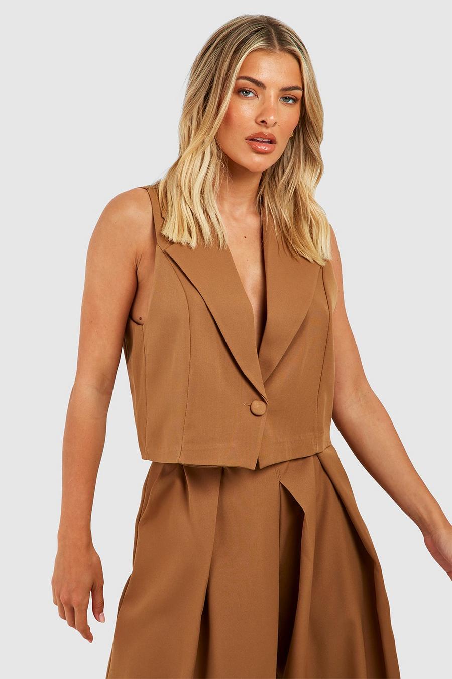 Camel beige Tailored Boxy Cropped Vest