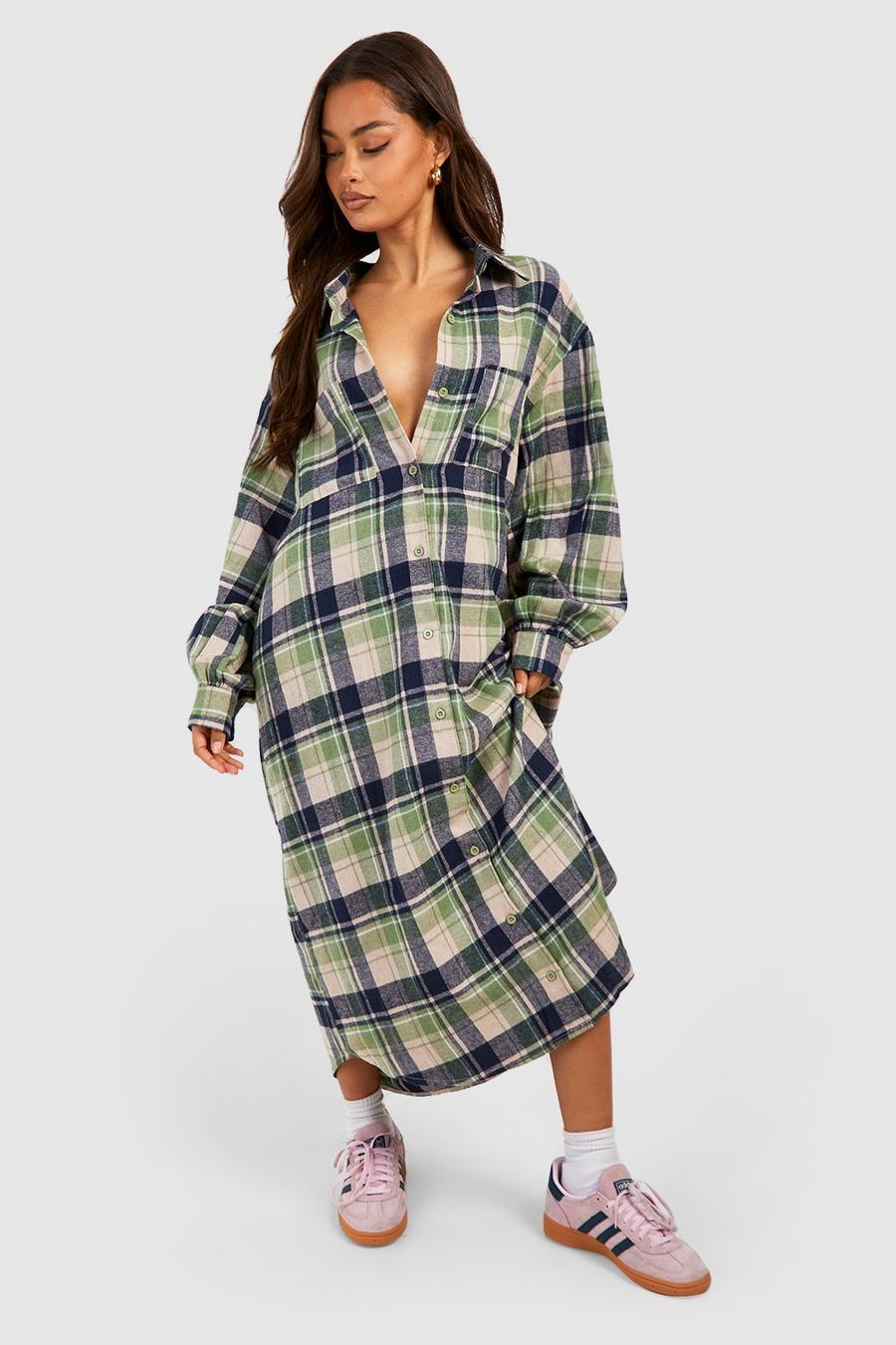 Robe chemise oversize à carreaux, Green image number 1