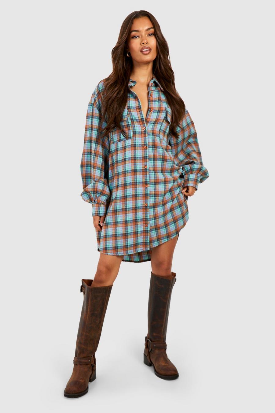 Rust Flannel Oversized Utility Shirt Dress image number 1