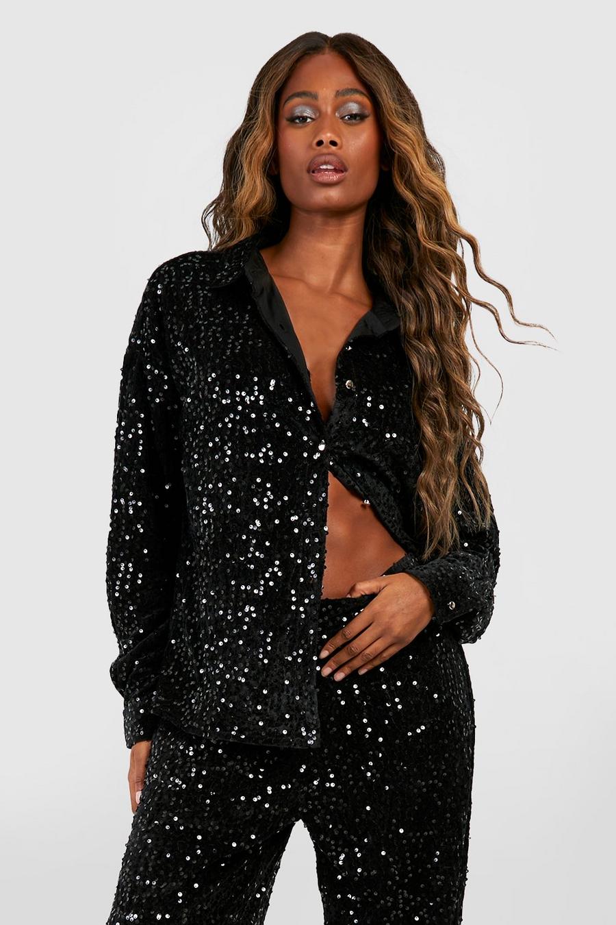 Camicia oversize in velluto con paillettes image number 1