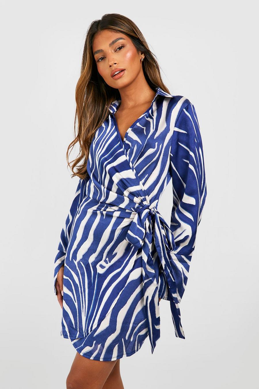 Navy Abstract Wrap Mini Dress image number 1