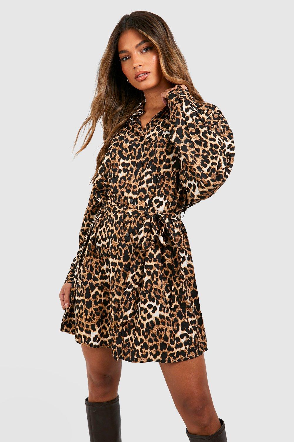 Leopard Batwing Belted Shirt Dress boohoo NO