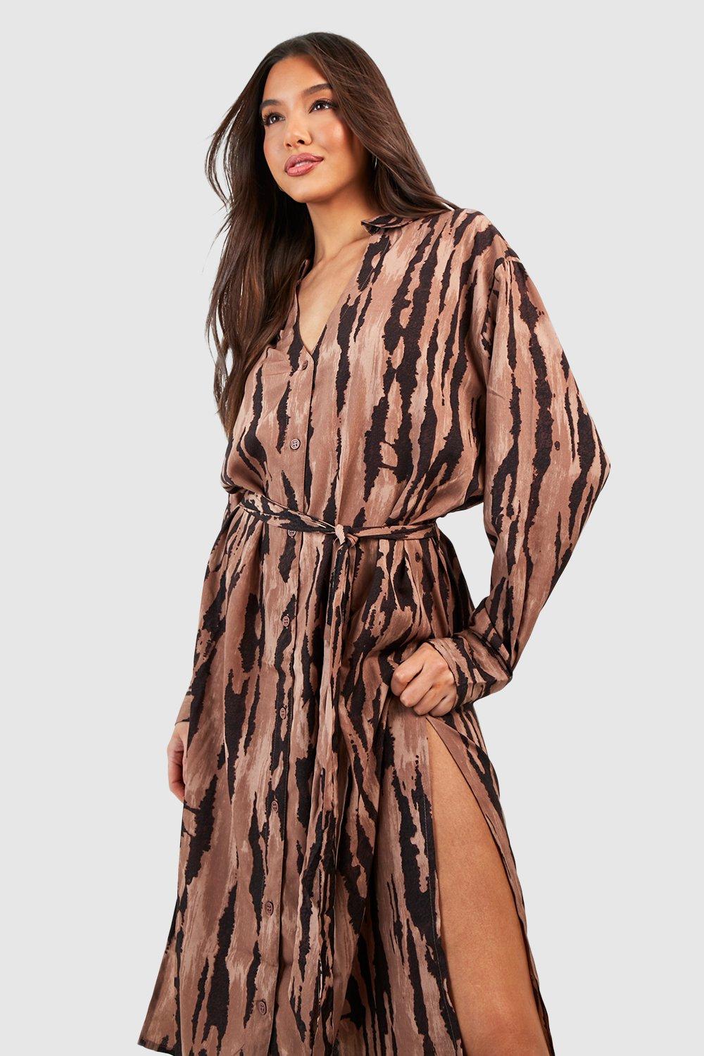 Brown Wild Zebra Print maxi modest dress