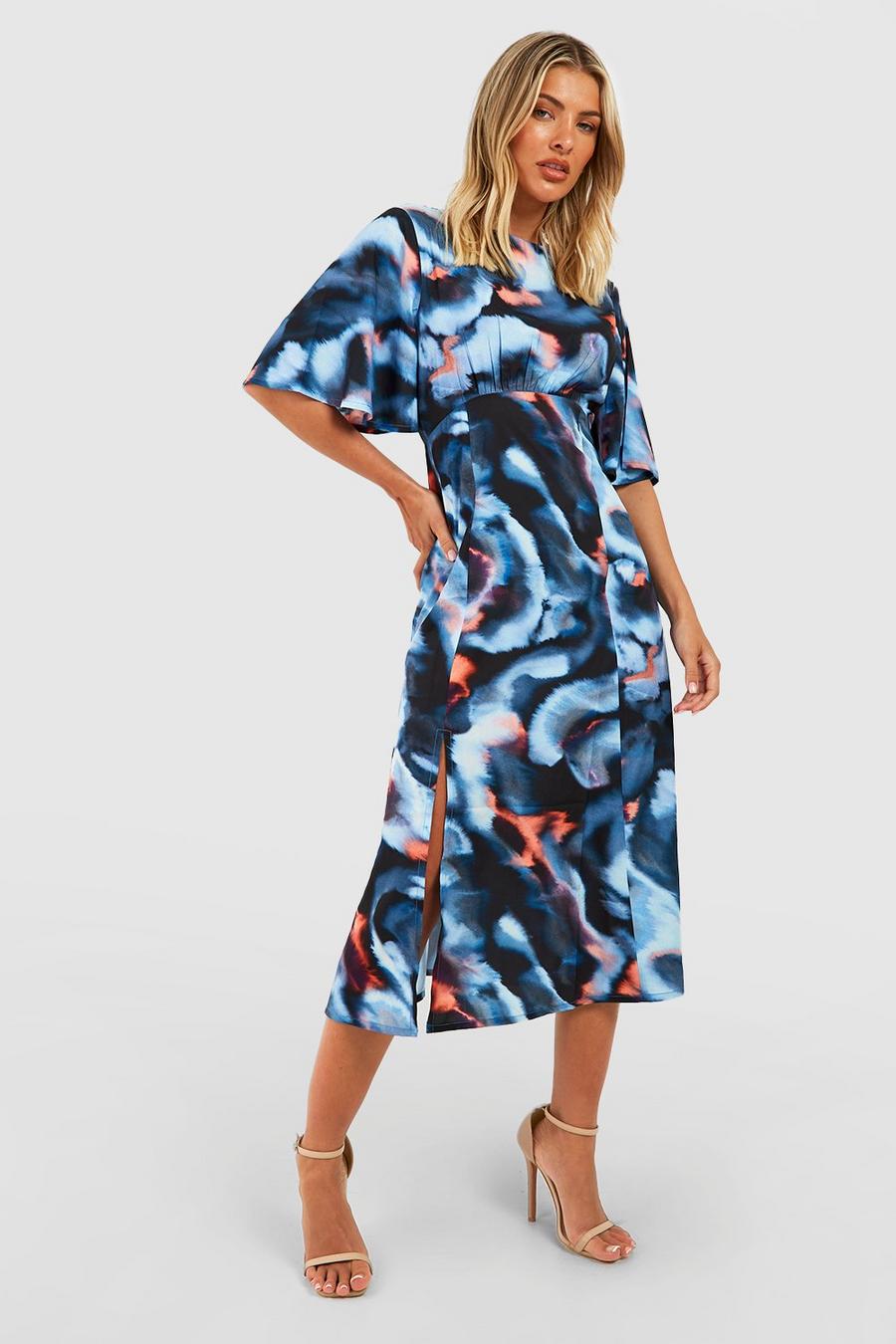 Blue Abstract Print Midi Dress image number 1