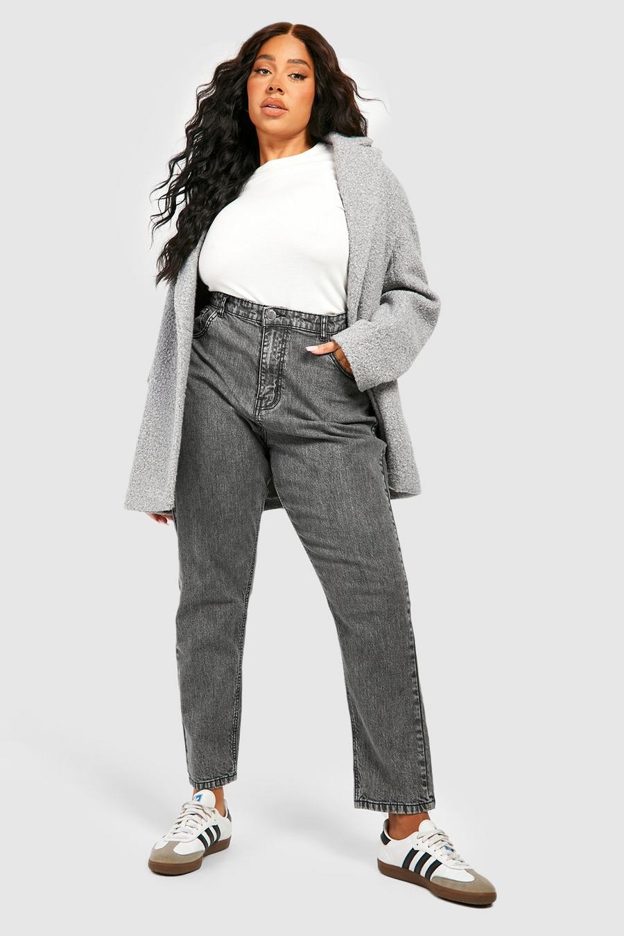 Grey Plus Washed High Waist Mom Jean image number 1