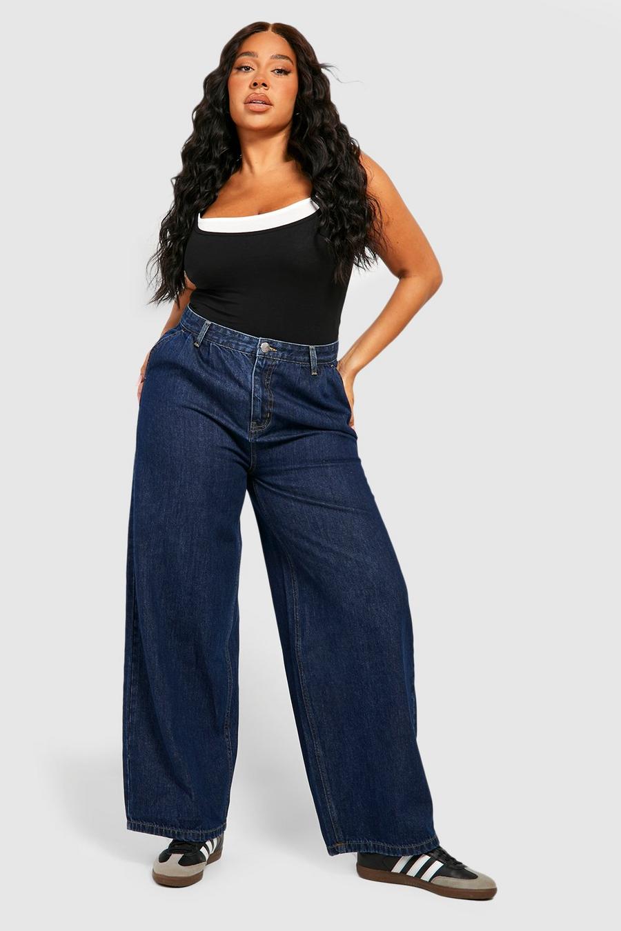 Jeans dritti Plus Size con pieghe, Indigo image number 1