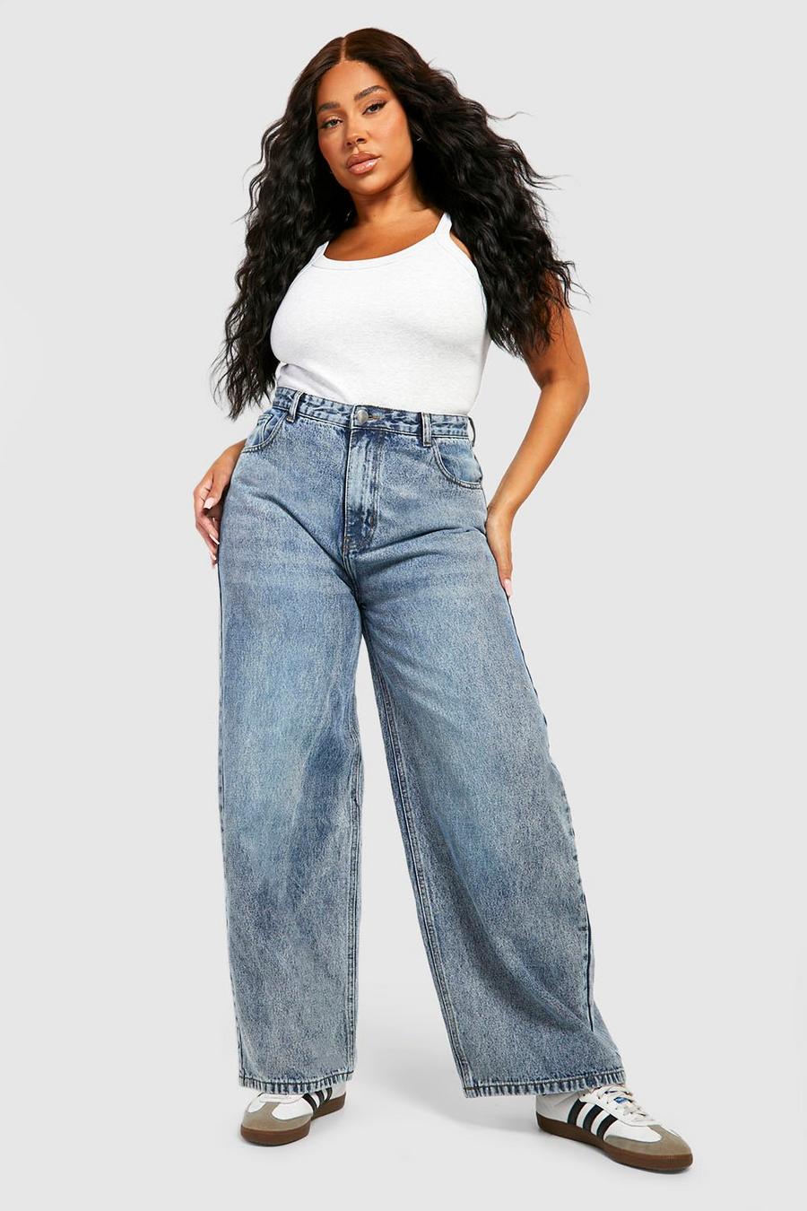 Jeans dritti Plus Size in lavaggio acido, Acid wash light blue image number 1