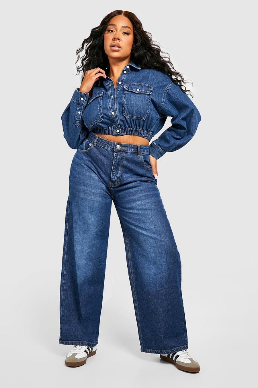 Jeans dritti Plus Size a vita alta, Mid blue