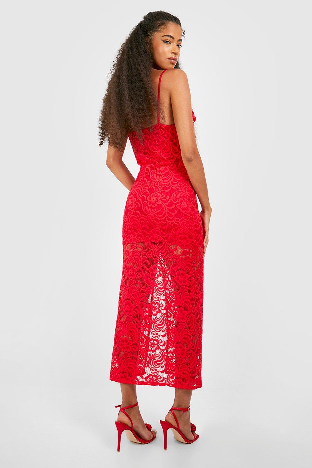 Red lace cheap maxi dress