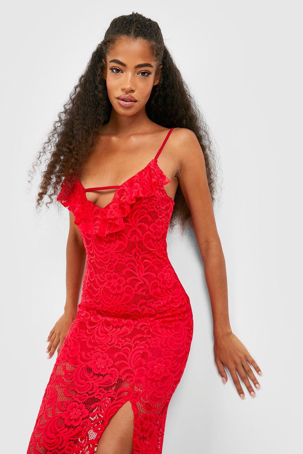 Boohoo red lace discount dress