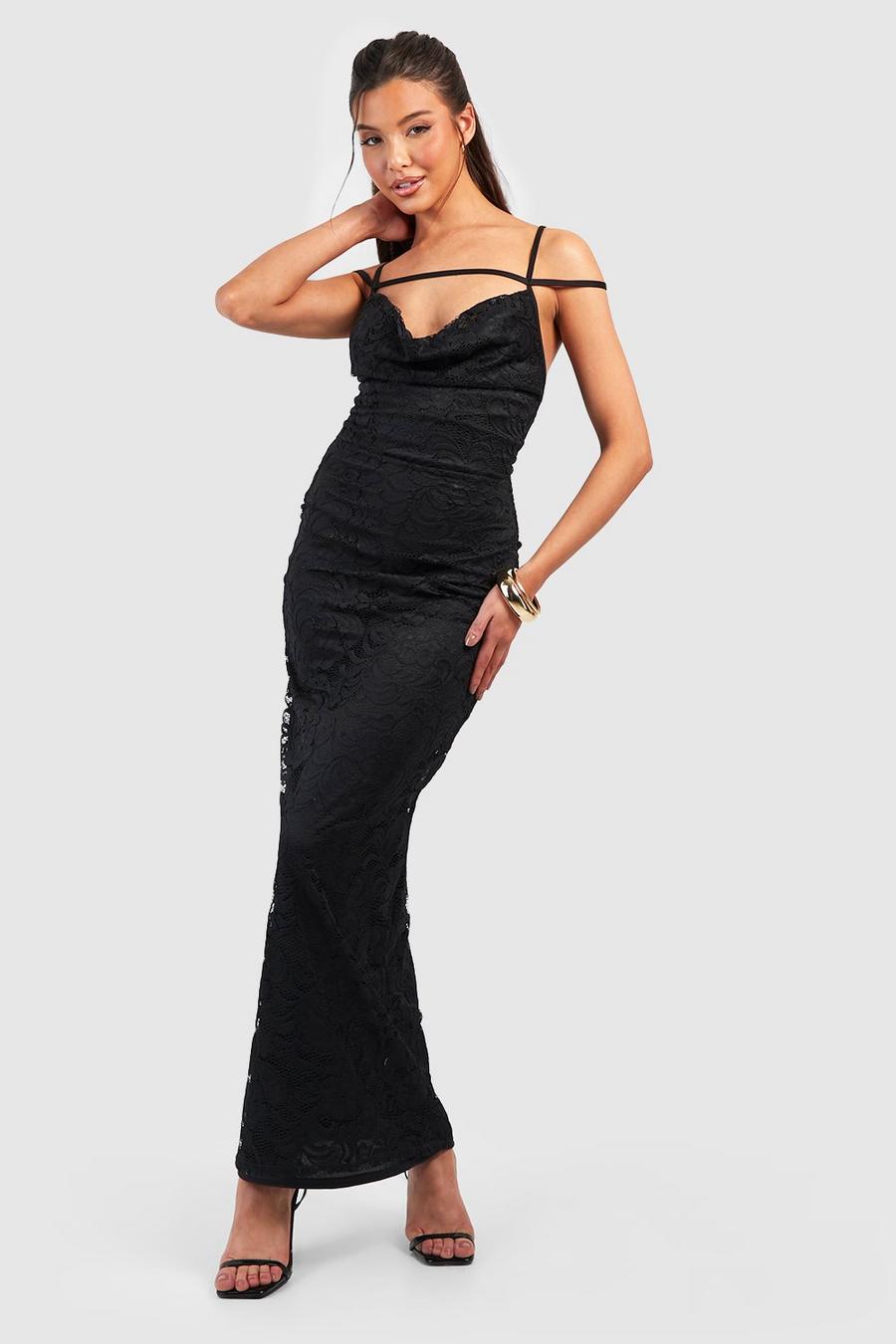 Black Lace Cowl Maxi Dress 