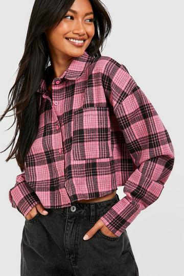 Flannel Cropped Shirt pink