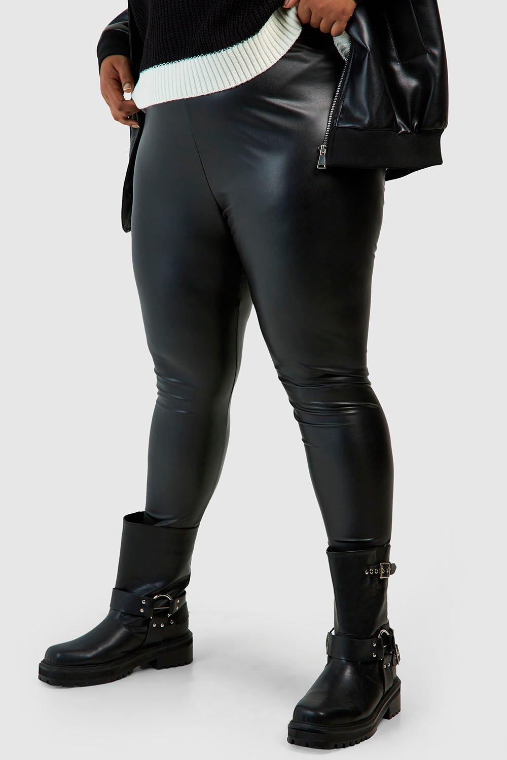 Plus Black Faux Leather Stretch Leggings