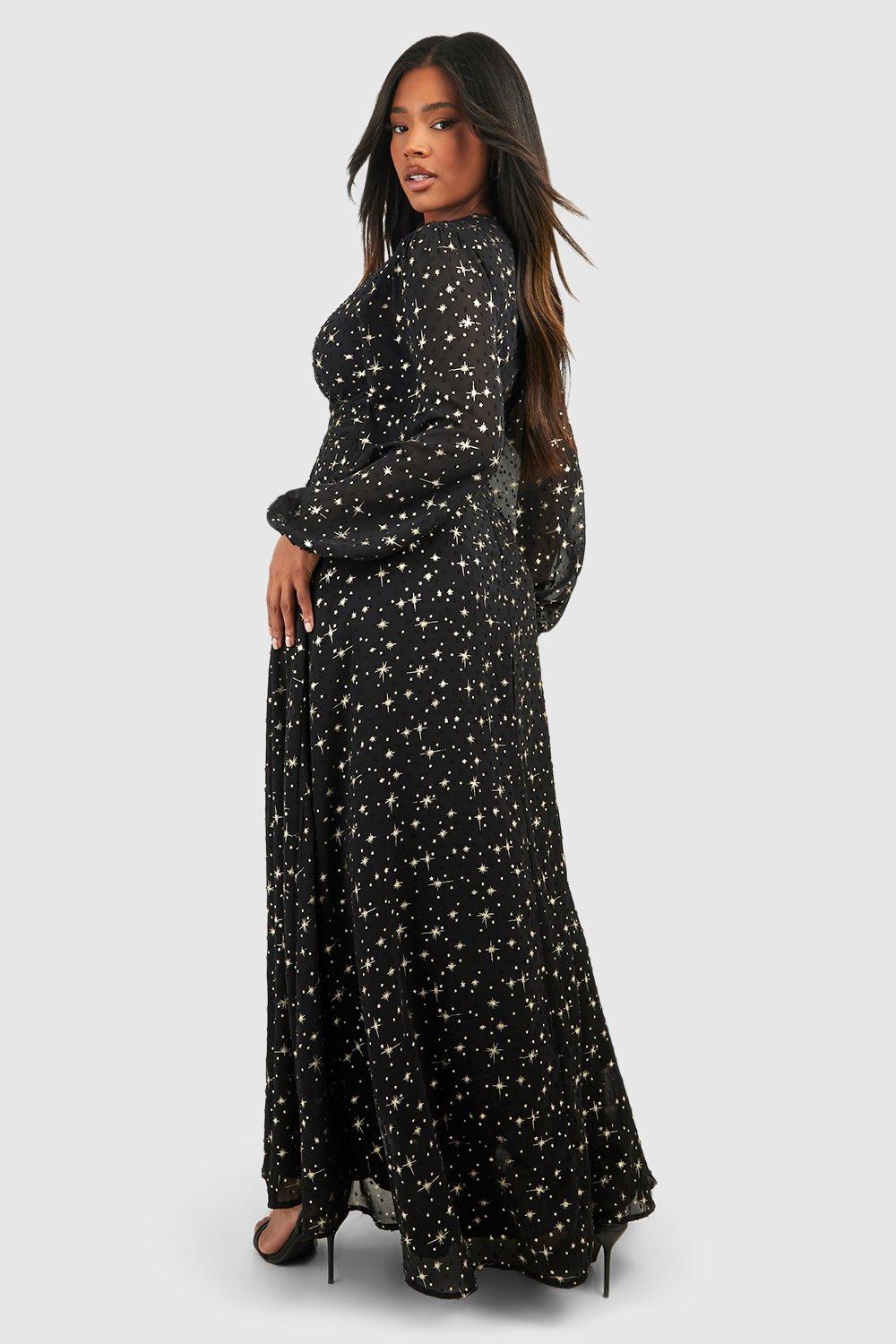 Plus Polka Dot Mesh Cloak Sleeve Chiffon Maxi Dress