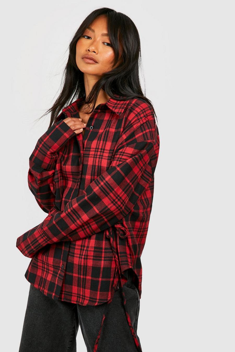Berry Flannel Deep Cuff Oversized Shirt image number 1