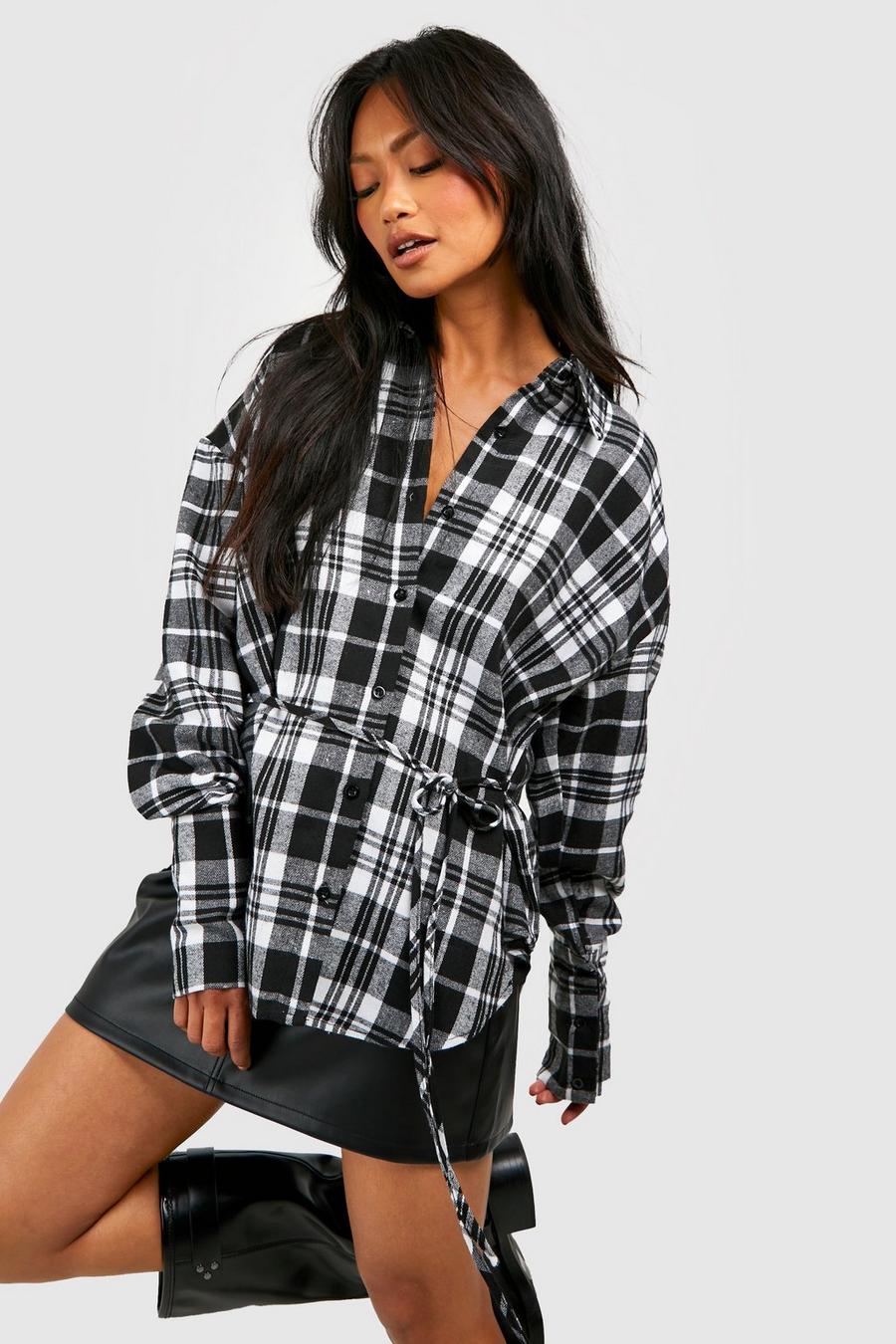 Black Flannel Deep Cuff Oversized Shirt