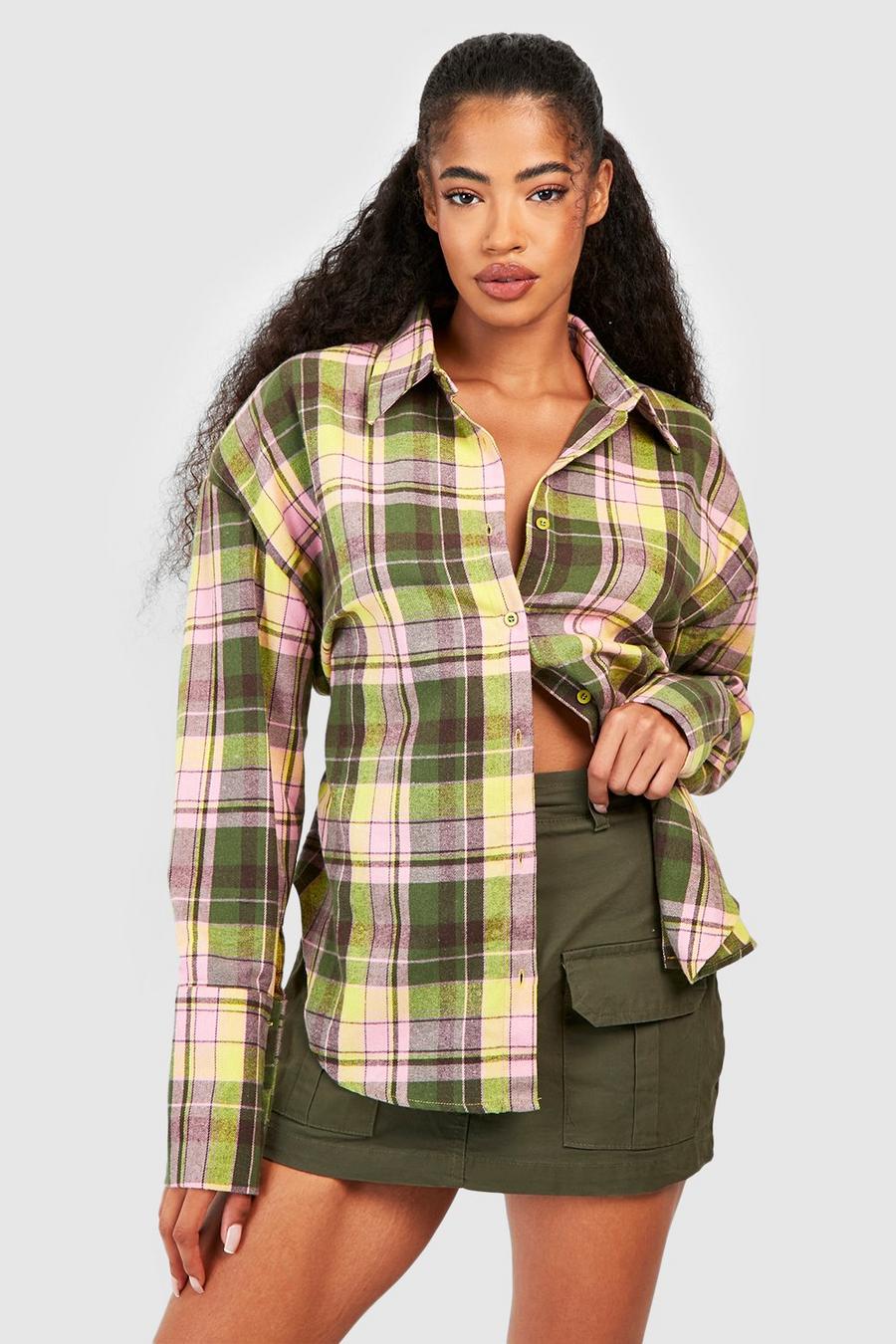 Pink Check Deep Cuff Oversized Shirt  image number 1