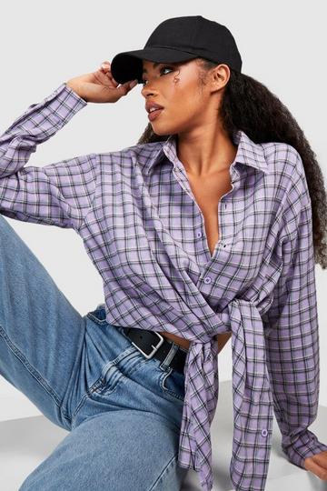 Flannel Cropped Side Tie Shirt lilac