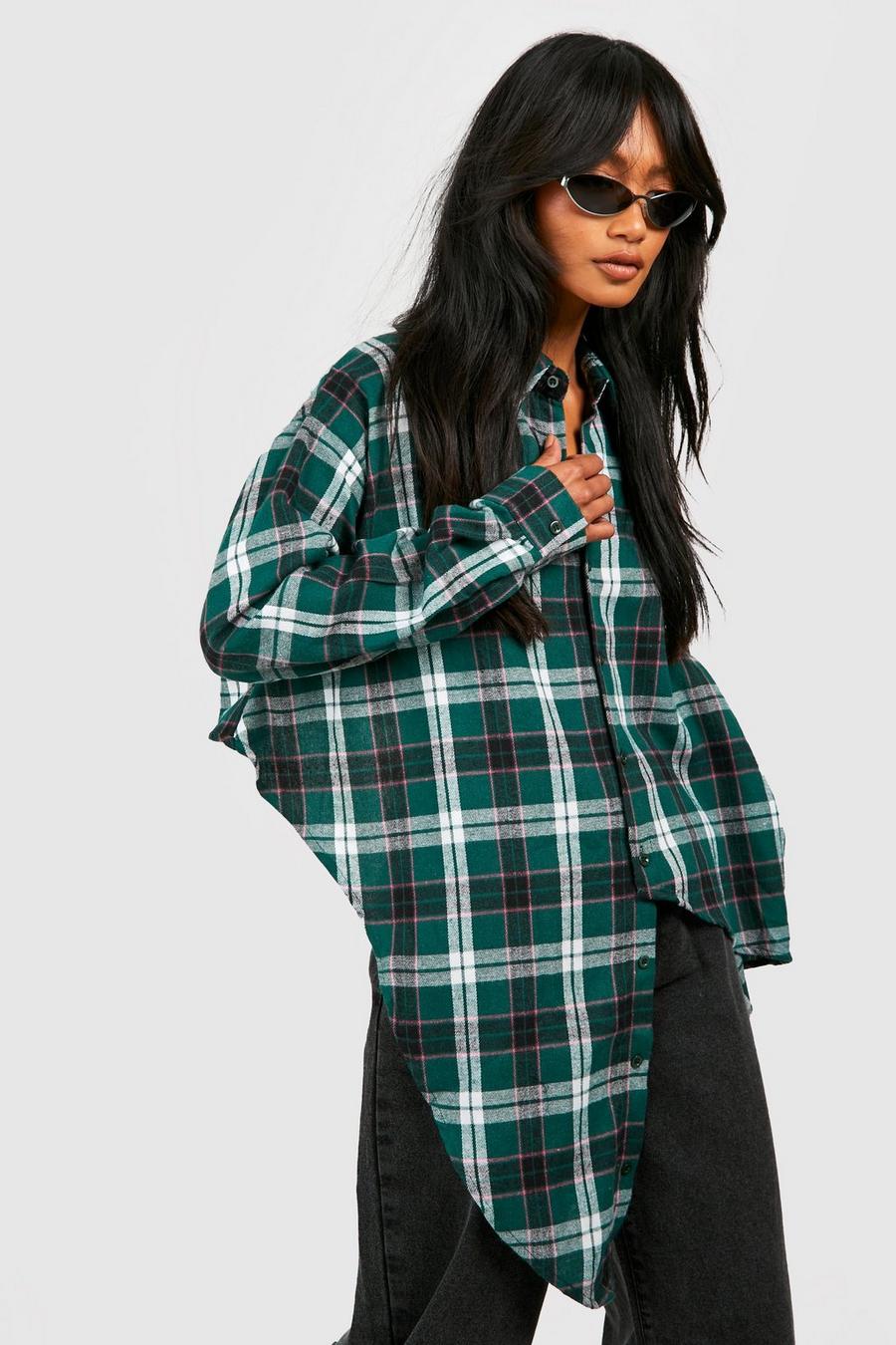 Green Check Cropped Side Tie Shirt   image number 1
