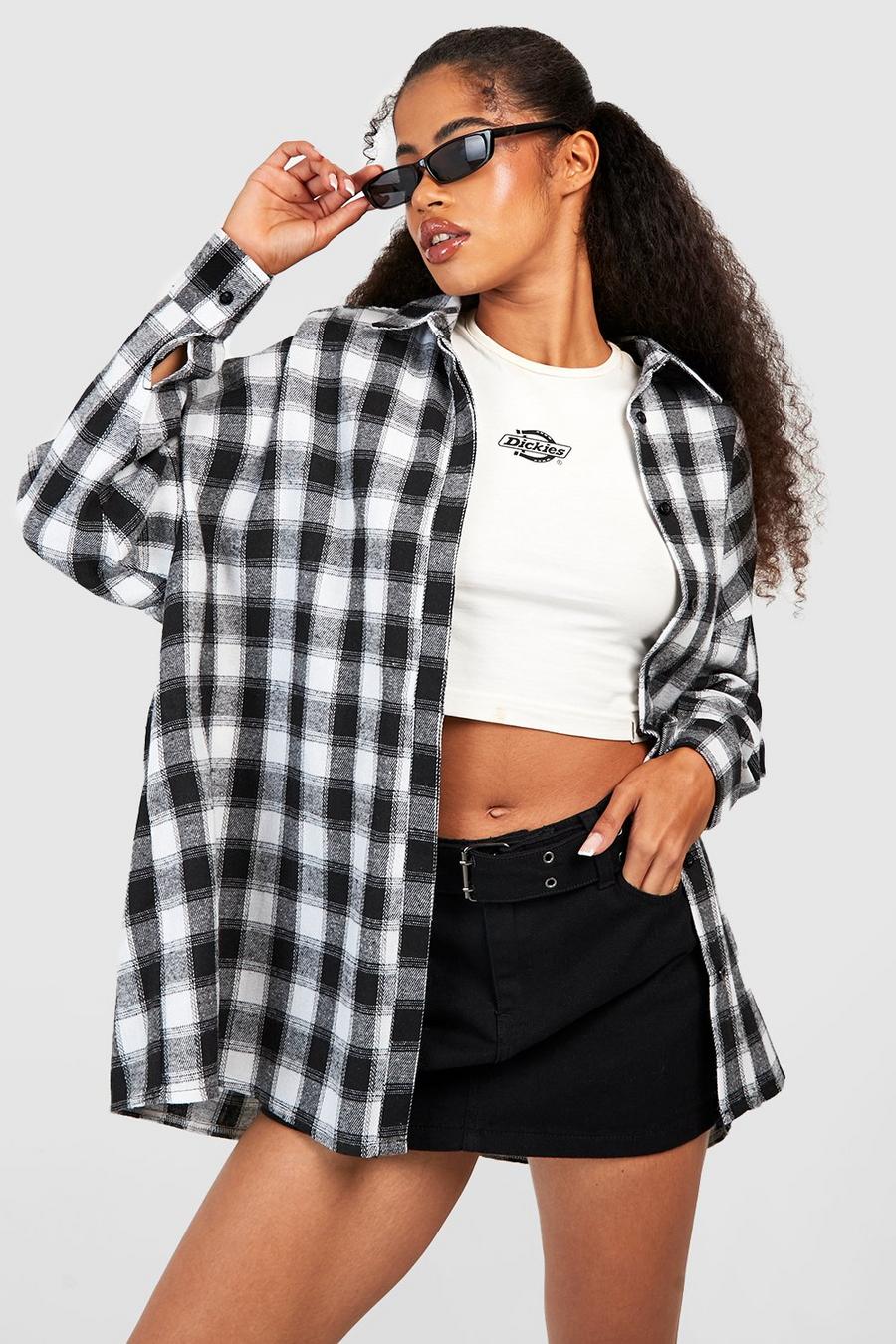 Black Check Drop Shoulder Oversized Shirt   image number 1