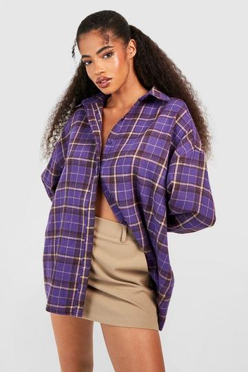 Flannel Drop Shoulder Oversized Shirt purple