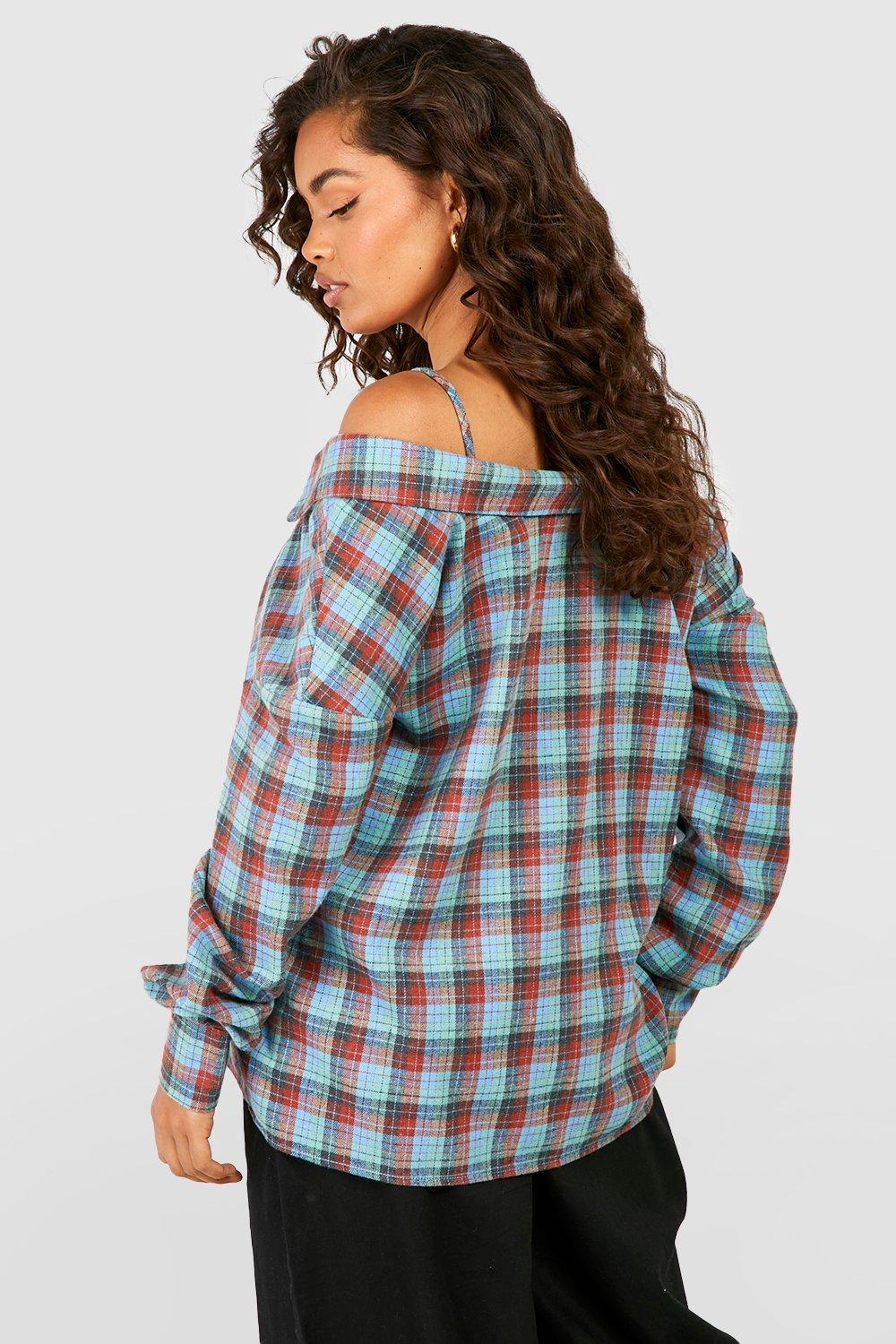 Plaid cold shoulder top sale