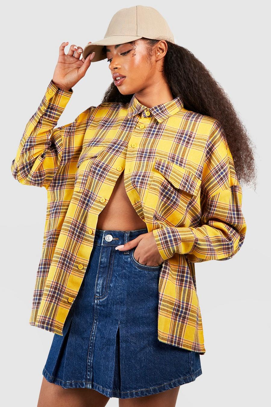 Mustard Flannel Pocket Detail Oversized Shirt