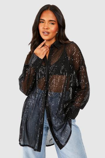 Plus Oversized Sequin Shirt black