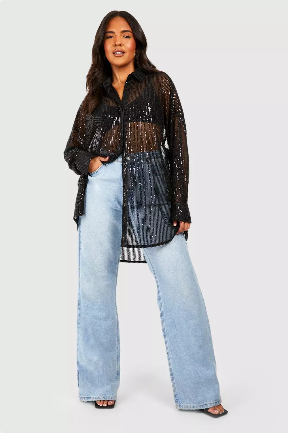 Black Plus Oversized Sequin Shirt alternative image