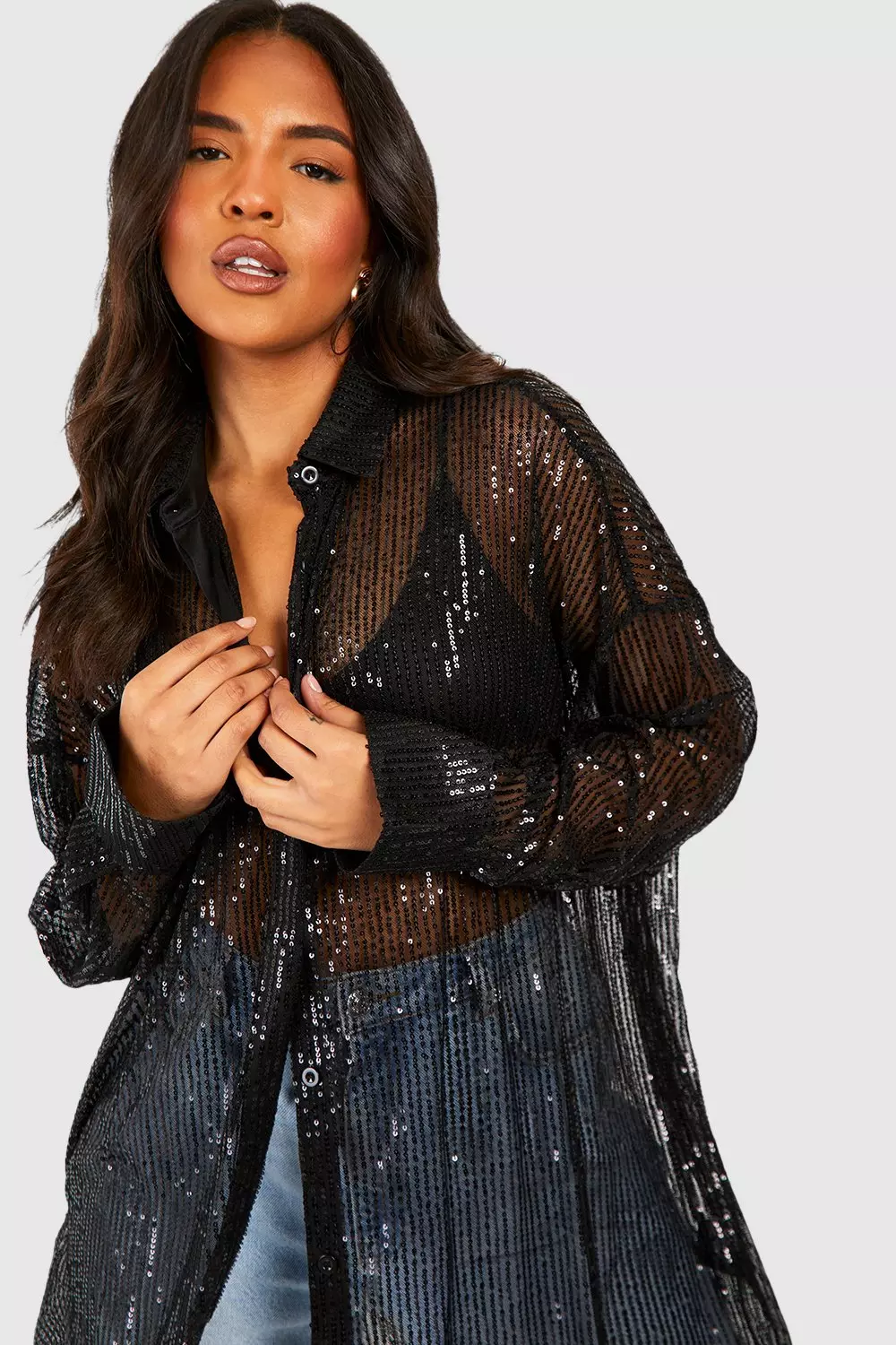Black Plus Oversized Sequin Shirt alternative image