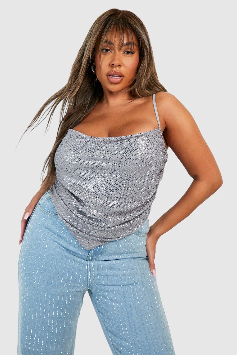 Silver sequin cheap top plus size