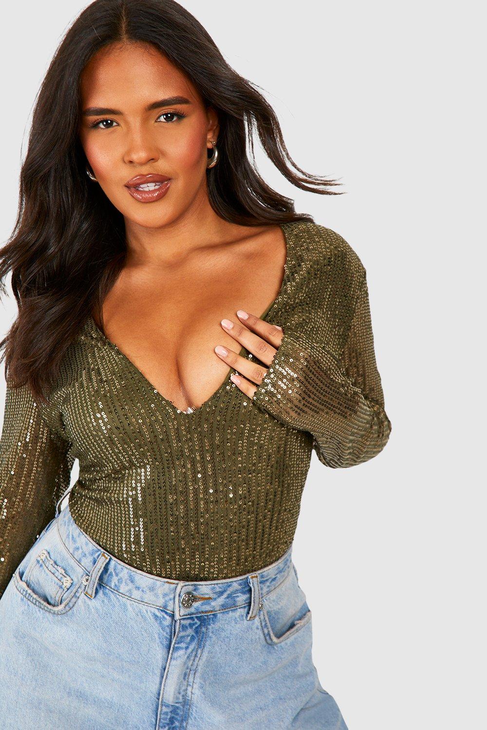 Plus Plunge Sequin Bodysuit