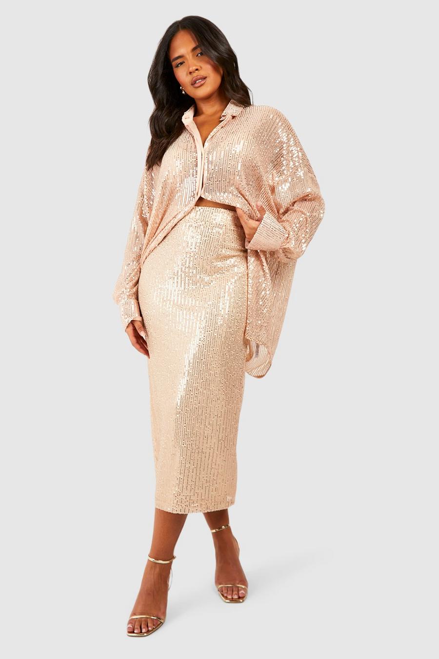 Gold Plus Sequin Midi Skirt image number 1