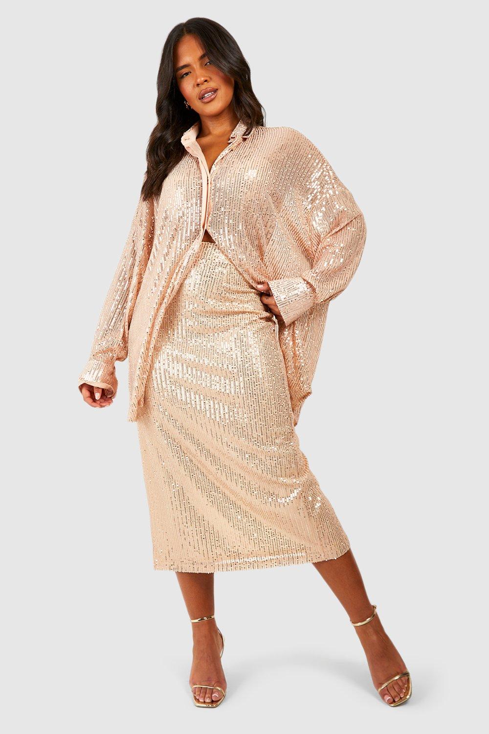 Women s Plus Sequin Midaxi Skirt Boohoo UK