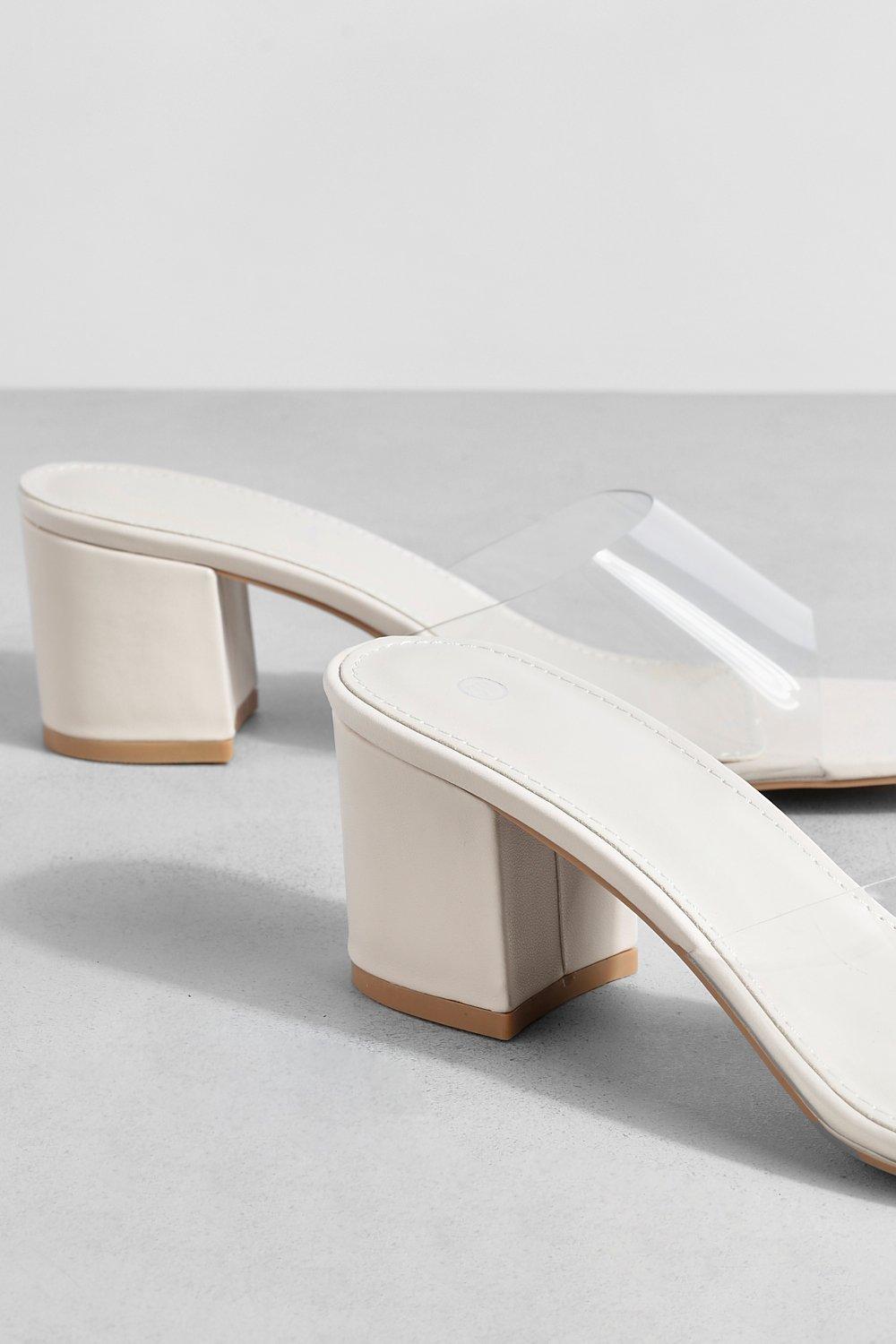 Clear strap cheap block heel mules