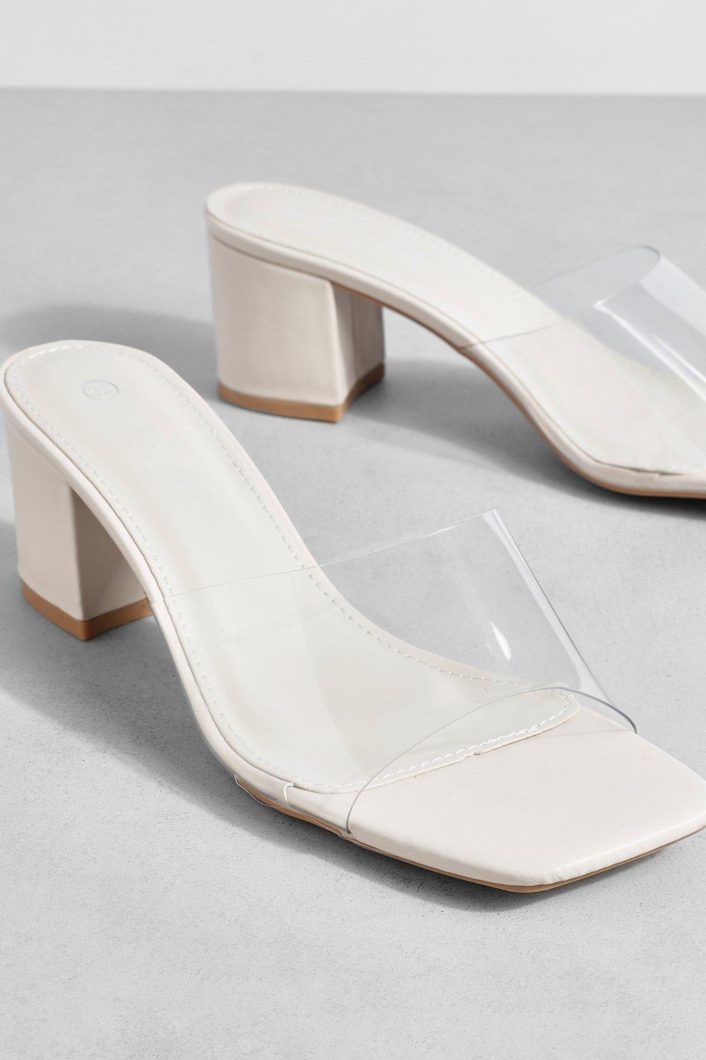 Clear Strap Low Block Square Toe Heeled Mules boohoo IE