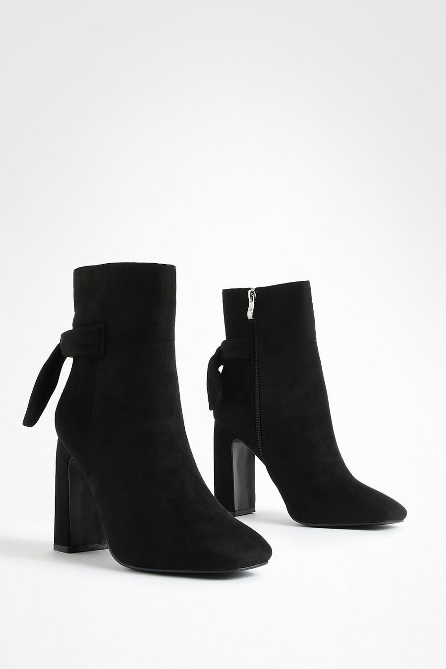 Black Bow Detail Block Heel Ankle Boots image number 1