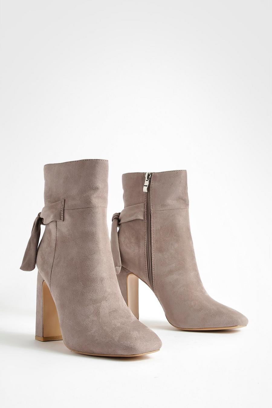 Nude Bow Detail Block Heel Ankle Boots