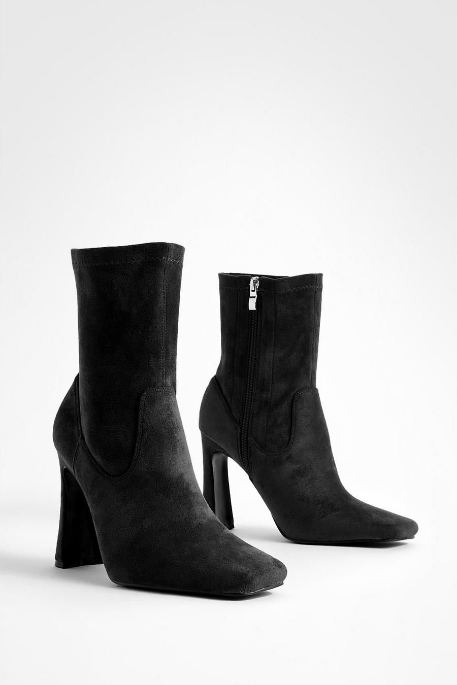Flare Heel Pointed Toe Sock Boots  