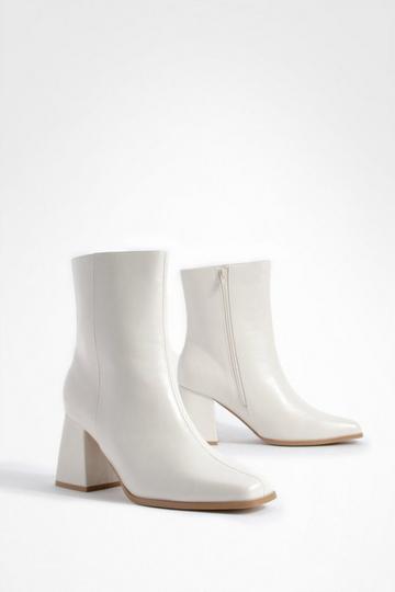 Wide Width Block Heel Ankle Boots ecru