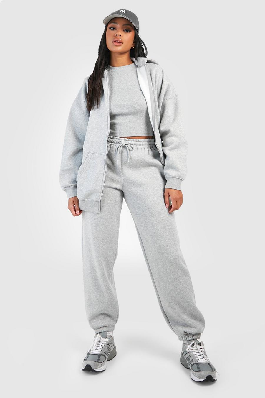 Ash grey Ribbed Fitted T-shirt 3 Piece Hooded Tracksuit image number 1