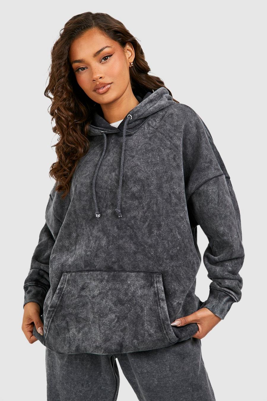 Oversize Hoodie mit Acid-Waschung, Charcoal
