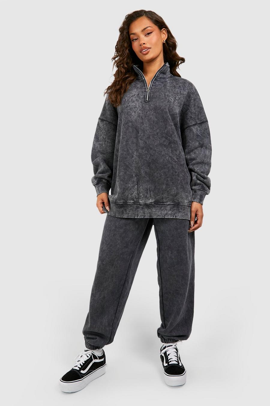 Charcoal Acid Wash Oversized Cuffed Jogger  image number 1
