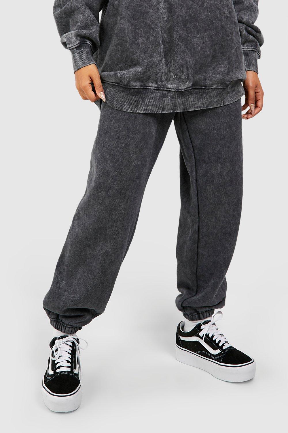 Girls Grey Acid Wash Cuffed Joggers