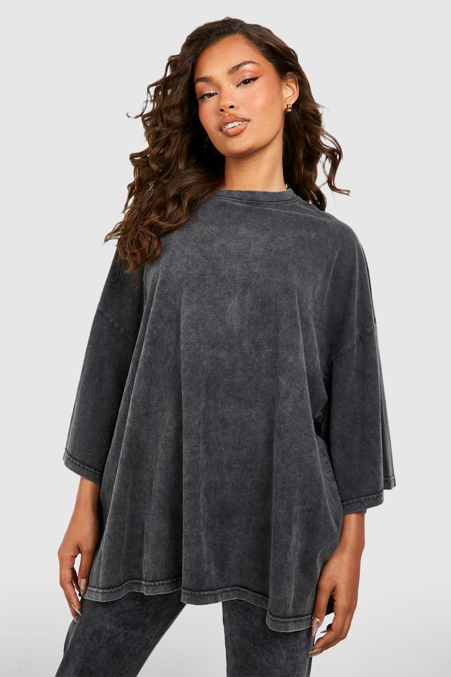 T-shirt oversize in lavaggio acido, Charcoal