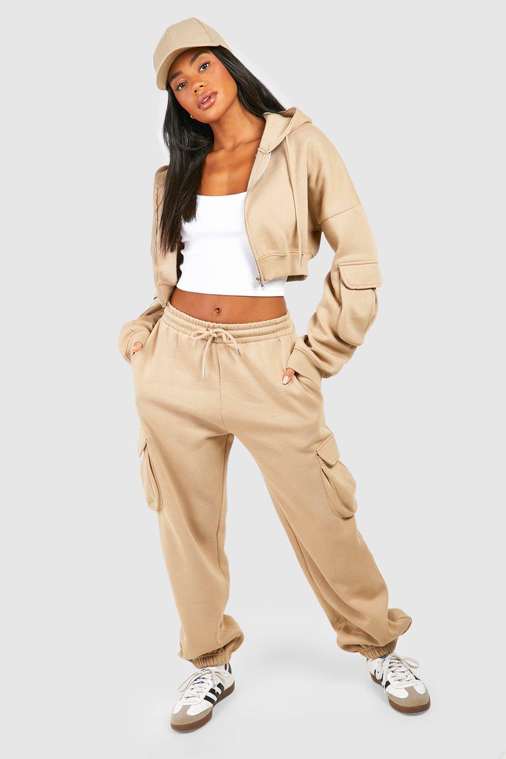 Cargo Pocket Cropped Hoodie Tracksuit