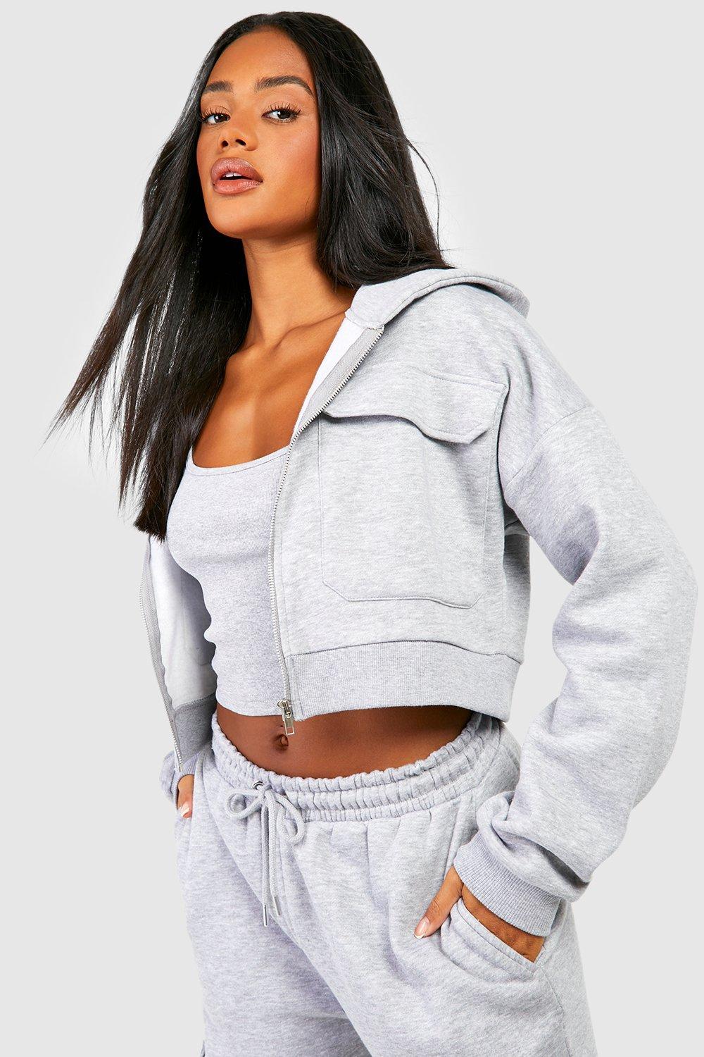 Grey Marl Tie Crop Hoodie