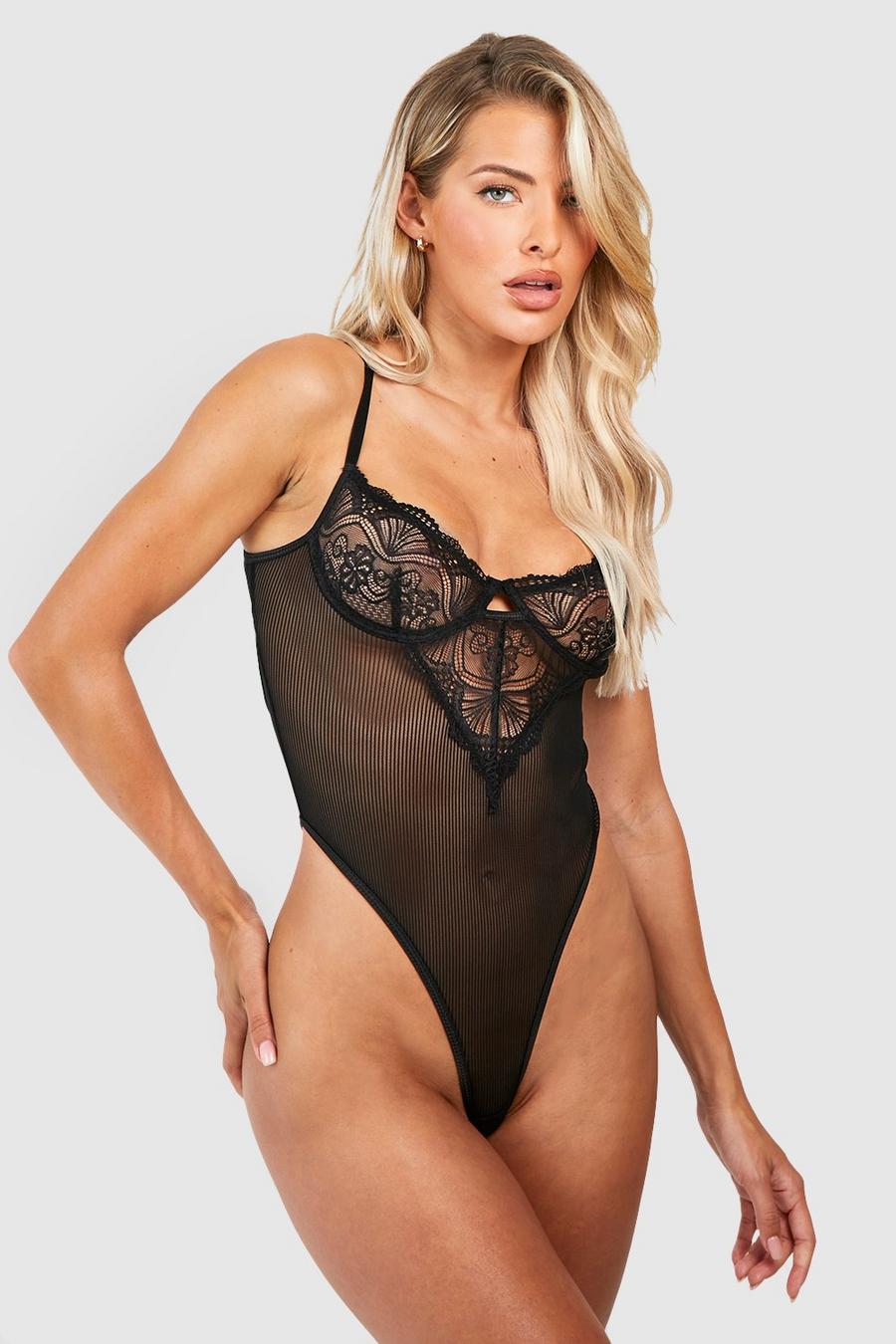 Black Lace And Mesh Trim Body image number 1
